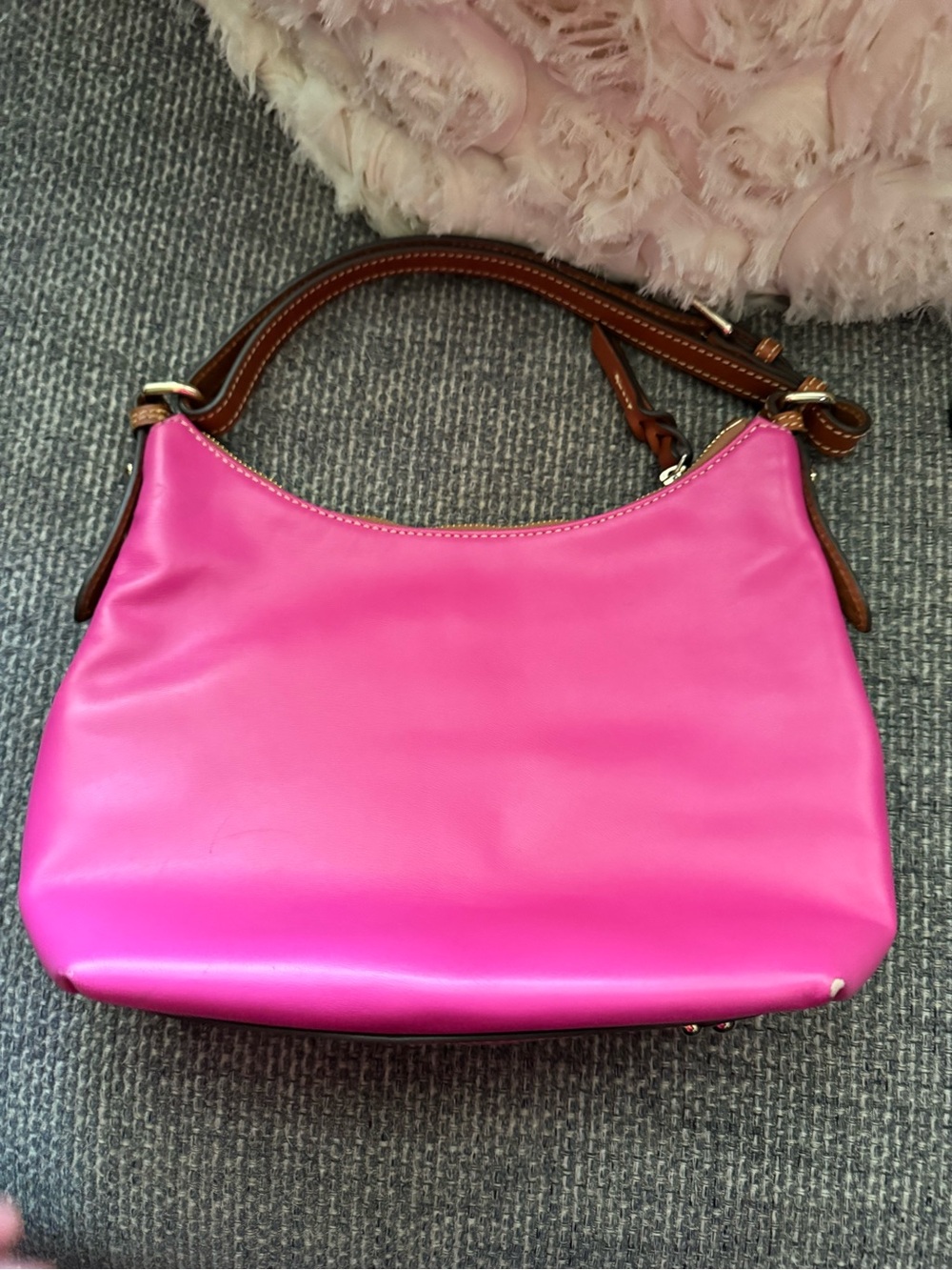 Dooney & Bourke Hot Pink Nylon Hobo Shoulder Bag | Leather Trim | Lightweight - Picture 7 of 9